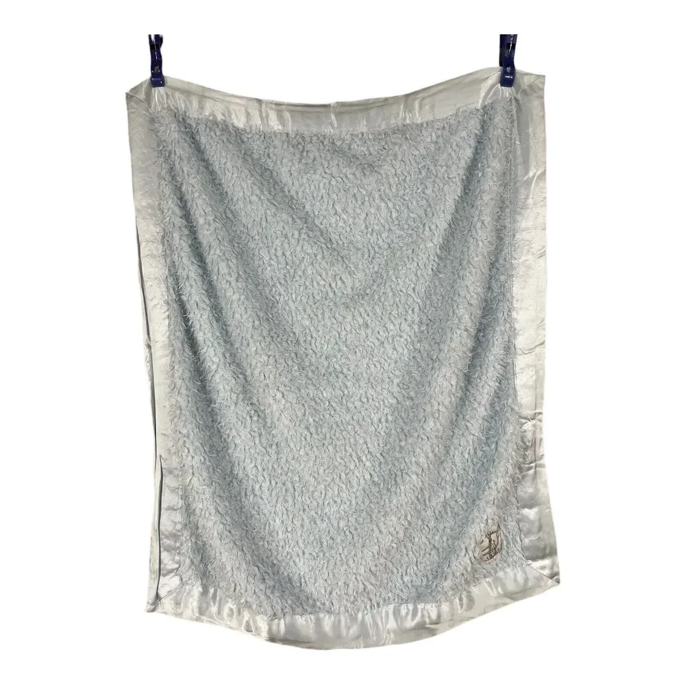 Little Giraffe Blue Baby Blanket Fuzzy Faux Fur Satin Edge